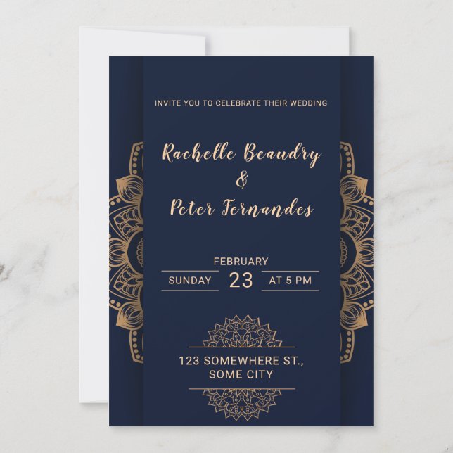 Invitación Royal Blue Gold Elegant Luxury Wedting (Reverso)