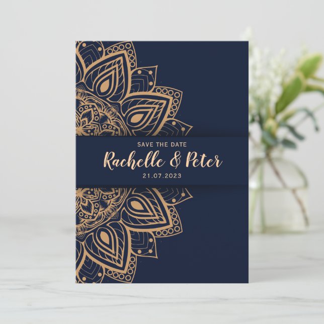 Invitación Royal Blue Gold Elegant Luxury Wedting (Anverso de pie)
