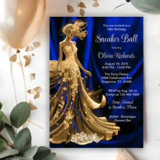 Invitación Royal Blue Gold Elegant Sneaker Ball