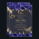 Invitación Royal Blue Gold Floral Butterfly Sweet 16<br><div class="desc">Elegante Royal Gold Floral Butterflies Dulce 16 Invitación</div>