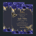 Invitación Royal Blue Gold Floral Butterfly Sweet 16<br><div class="desc">Elegante Royal Gold Floral Butterflies Dulce 16 Invitación</div>