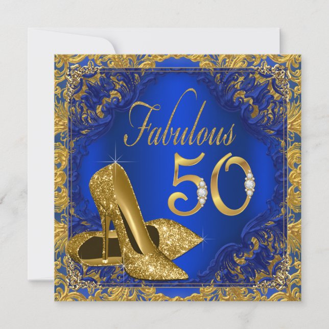 Invitación Royal Blue Gold High Heel Fabuloso cumpleaños núme (Anverso)