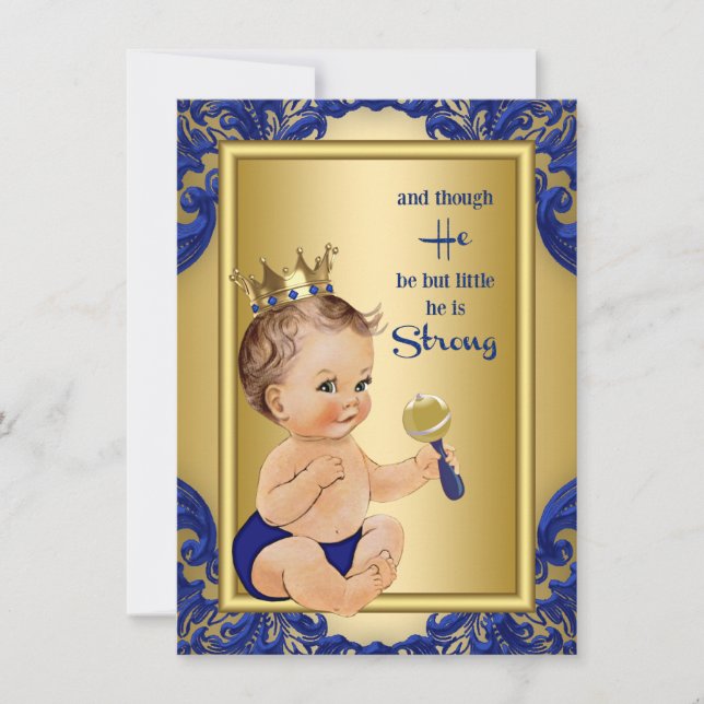 Invitación Royal Blue Gold Prince Baby Shower (Anverso)