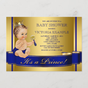 Invitación Royal Blue Gold Prince Baby Shower