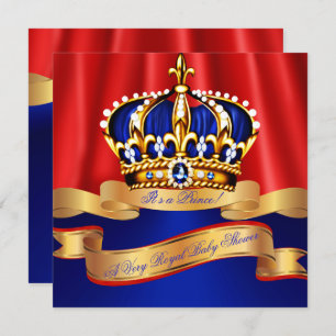 Invitación Royal Blue Gold Prince Boy Baby Shower Regal Red