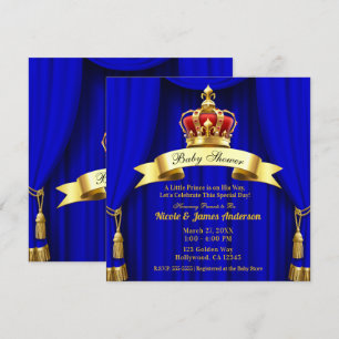Invitación Royal Blue Gold Príncipe de la Corona Roja Baby Sh