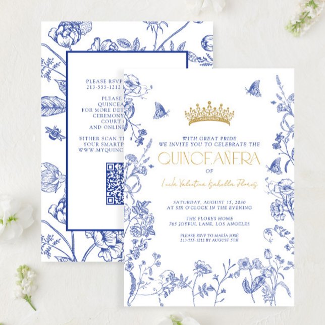 Invitación Royal Blue Gold QR Mariposa Floral Quinceañera (Subido por el creador)