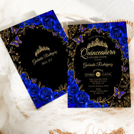 Invitación Royal Blue Gold Quinceanera