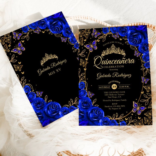 Invitación Royal Blue Gold Quinceanera (Subido por el creador)