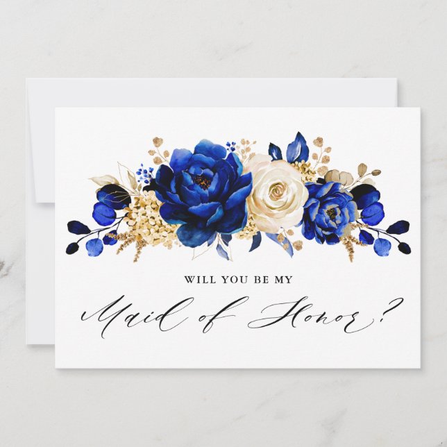 Invitación Royal Blue Gold serás mi criada de honor (Anverso)