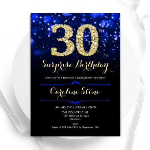 Invitación Royal Blue Gold Surprise Cumpleaños 30