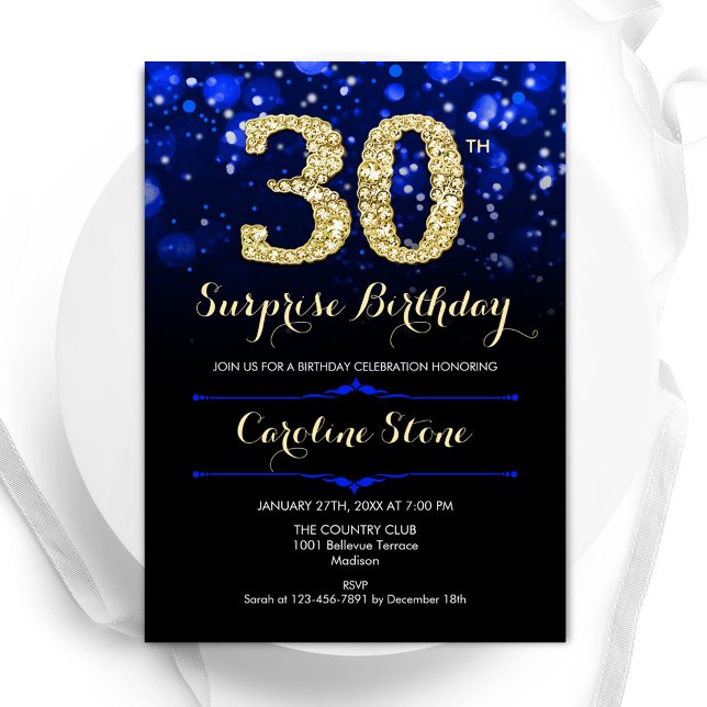 Invitación Royal Blue Gold Surprise Cumpleaños 30 (Subido por el creador)