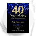 Invitación Royal Blue Gold Surprise Cumpleaños 40<br><div class="desc">Sorpresa 40.ª invitación a la fiesta de cumpleaños. Elegante diseño azul real con falso oro purpurina. Cuenta con diamantes elegantes, luces de bokeh y fuente de guiones. Invitación de cumpleaños de hombres o mujeres. Perfecto para una elegante fiesta de cumpleaños. Personaliza con tus propios detalles. Mándame un mensaje si necesitas...</div>