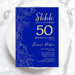 Invitación Royal Blue Gold Surprise Cumpleaños 50<br><div class="desc">Invitación de cumpleaños número 50 de Royal Blue Gold Surprise. El diseño femenino moderno minimalista presenta acentos botánicos y tipografía. Sencilla tarjeta de invitación floral perfecta para una elegante celebración de cumpleaños sorpresa femenina.</div>