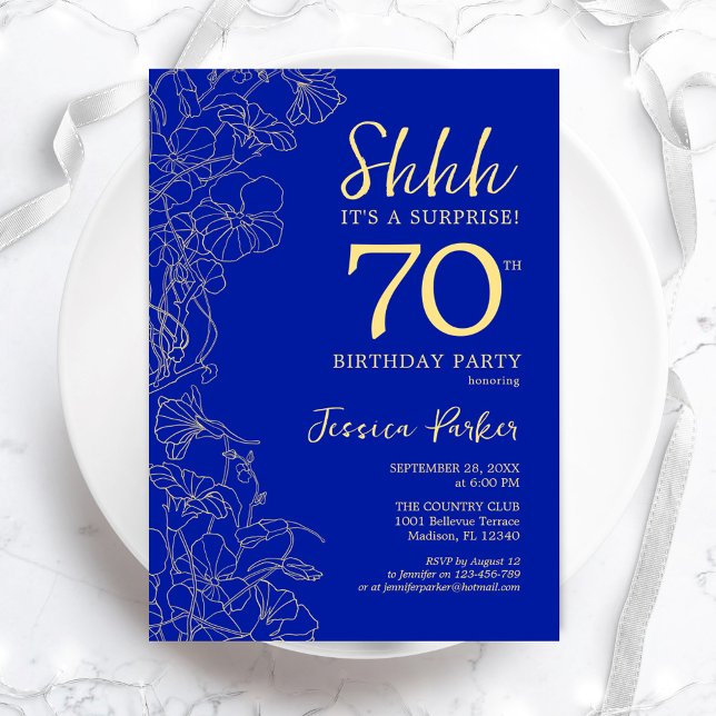 Invitación Royal Blue Gold Surprise Cumpleaños 70 (Subido por el creador)