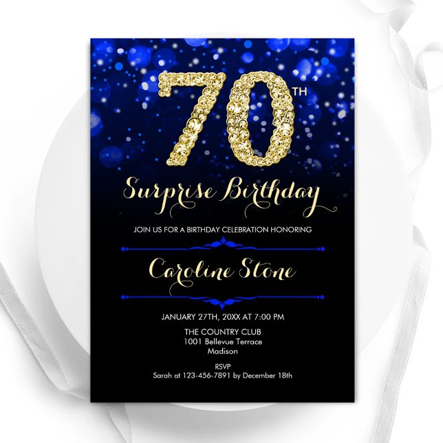 Invitación Royal Blue Gold Surprise Cumpleaños 70 (Subido por el creador)