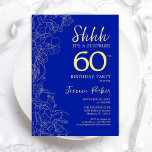 Invitación Royal Blue Gold Surprise Cumpleaños número 60<br><div class="desc">Invitación de cumpleaños número 60 de Royal Blue Gold Surprise. El diseño femenino moderno minimalista presenta acentos botánicos y tipografía. Sencilla tarjeta de invitación floral perfecta para una elegante celebración de cumpleaños sorpresa femenina.</div>