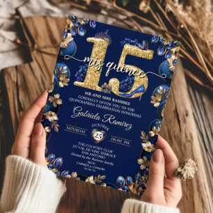 Invitación Royal Blue Golden Mis Quince 15 Quinceañera