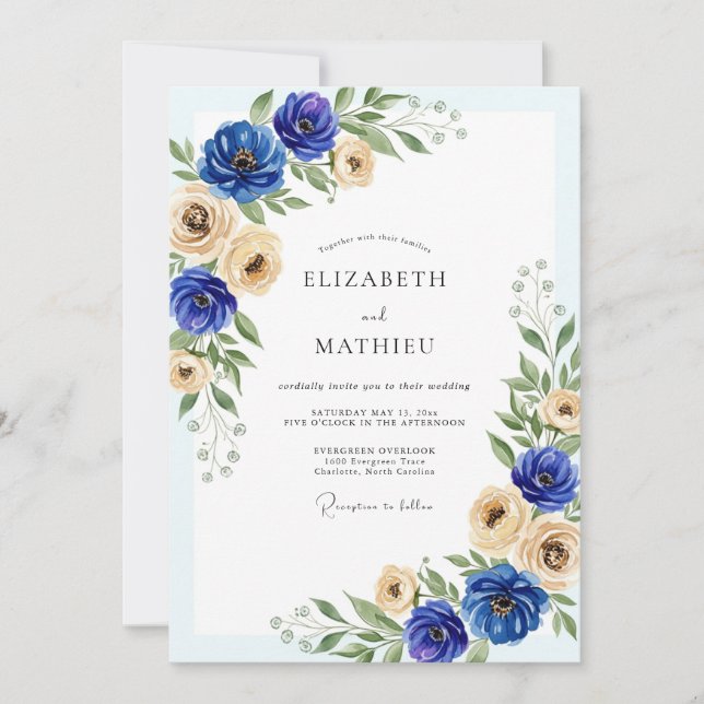 Invitación Royal Blue Graceful Spring Wedding (Anverso)