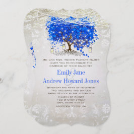 Invitación Royal Blue Heart Leaf Tree Boda Fairytale