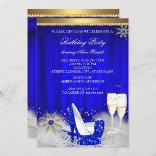 Invitación Royal Blue High Heels Snowflake Gold Champagne