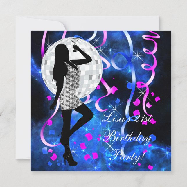 Invitación Royal Blue Hot Pink 21st Birthday Fiesta (Anverso)