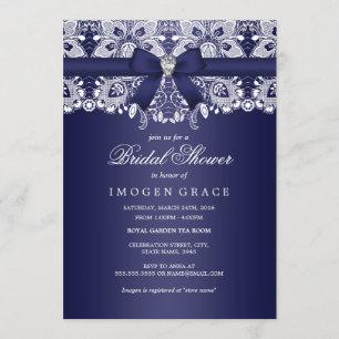 Invitación Royal Blue Lace & Bow Bridal Shower