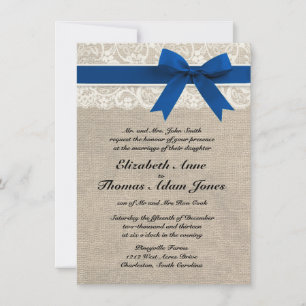 Invitación Royal Blue Lace & Burlap Wedding Invitado 2
