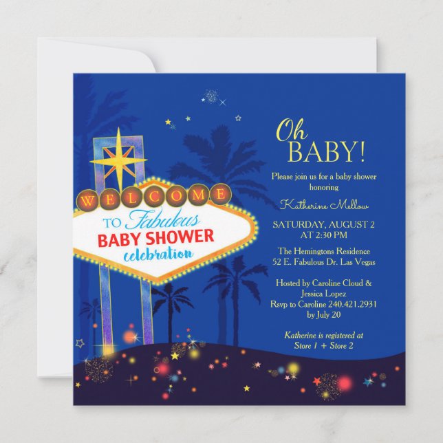 Invitación Royal Blue Las Vegas Baby Shower (Anverso)