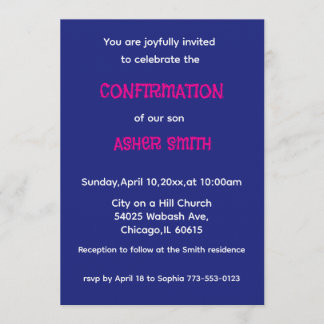 Invitación Royal Blue & Magenta Son's Confirmation Invitation