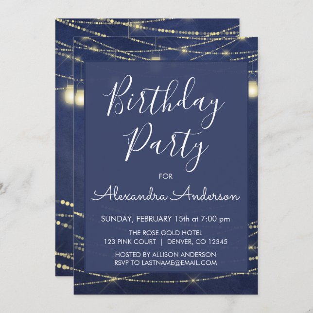Invitación Royal Blue Mason Jars Cualquier cumpleaños de edad (Anverso / Reverso)