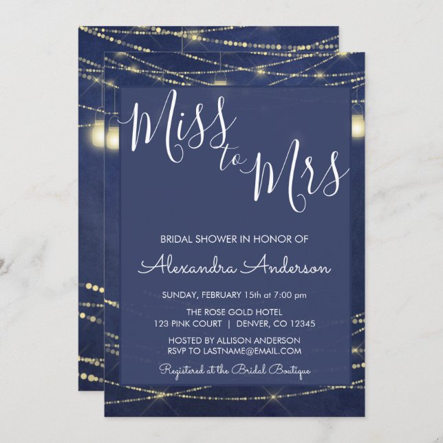 Invitación Royal Blue Mason Jars Miss to Mrs Bridal Shower (Anverso / Reverso)