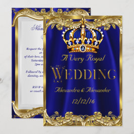 Invitación Royal Blue Navy Boda Corona de Oro 3