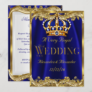 Invitación Royal Blue Navy Boda Corona de Oro 3