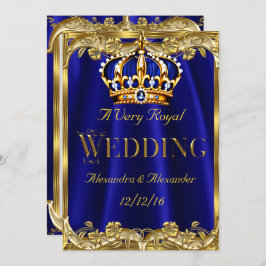 Invitación Royal Blue Navy Boda Corona de Oro 3