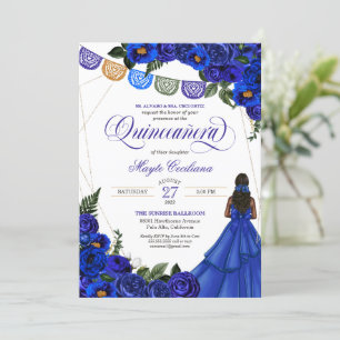 Invitación Royal Blue Papel Picado Quinceañera 15º cumpleaños