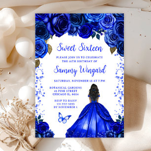 Invitación Royal Blue Princesa de Piel Oscura Cumpleaños Diec