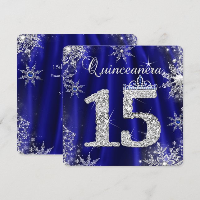 Invitación Royal Blue Quinceanera 15ª Elite Elegante Cumpleañ (Anverso / Reverso)