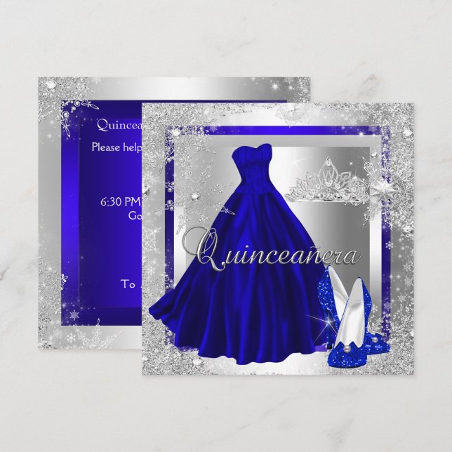 Invitación Royal Blue Quinceanera 15ª Elite Elegante Cumpleañ (Anverso / Reverso)