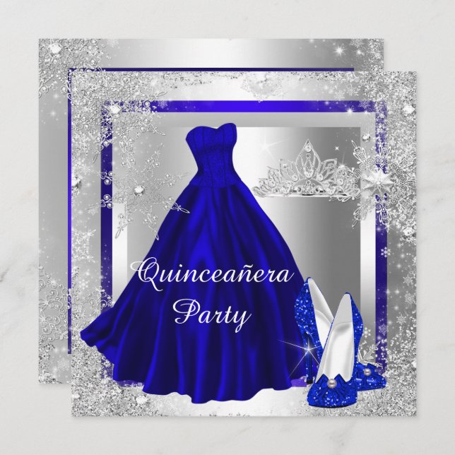 Invitación Royal Blue Quinceanera 15th Elite Elegant fiesta (Anverso / Reverso)