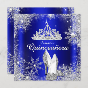 Invitación Royal Blue Quinceanera Silver Tiara 15º cumpleaños