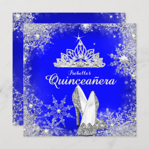 Invitación Royal Blue Quinceanera Silver Tiara 15º cumpleaños