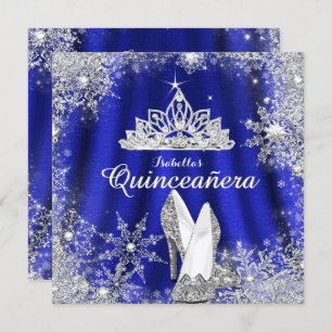 Invitación Royal Blue Quinceanera Silver Tiara 15º cumpleaños