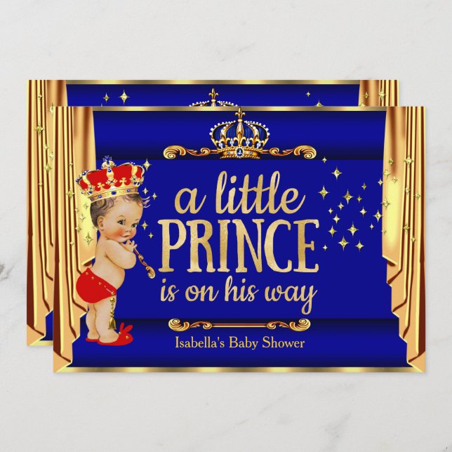 Invitación Royal Blue Red Drapes Prince Baby Shower (Anverso / Reverso)
