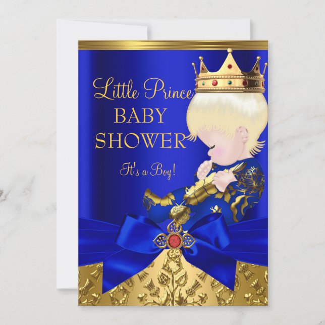 Invitación Royal Blue Red Gold Prince Boy Baby Shower Blonde (Anverso)