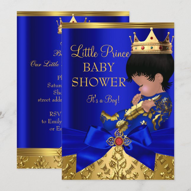 Invitación Royal Blue Red Gold Prince Boy Etnia Baby Shower (Anverso / Reverso)
