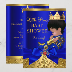 Invitación Royal Blue Red Gold Prince Boy Etnia Baby Shower