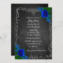 Invitación Royal Blue Rosa Chalk Board Cae Ducha Bridal