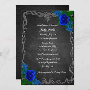 Invitación Royal Blue Rosa Chalk Board Cae Ducha Bridal