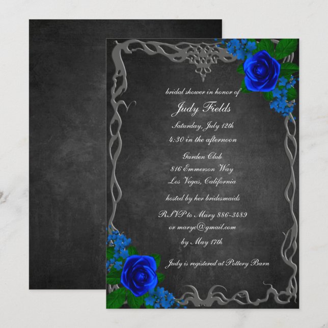 Invitación Royal Blue Rosa Chalk Board Cae Ducha Bridal (Anverso / Reverso)
